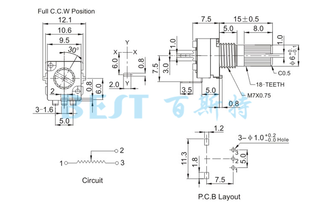 電位器RV9311NO參考圖紙 電位器RV9311NO參考圖紙